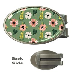 Flower Green Pink Pattern Floral Money Clips (oval)  by anzea