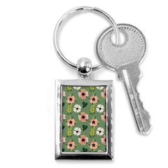 Flower Green Pink Pattern Floral Key Chain (rectangle) by anzea