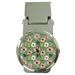 Flower Green Pink Pattern Floral Money Clip Watches by anzea