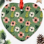 Flower Green Pink Pattern Floral Heart Ornament (Two Sides) Front