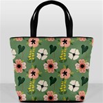 Flower Green Pink Pattern Floral Bucket Bag Front