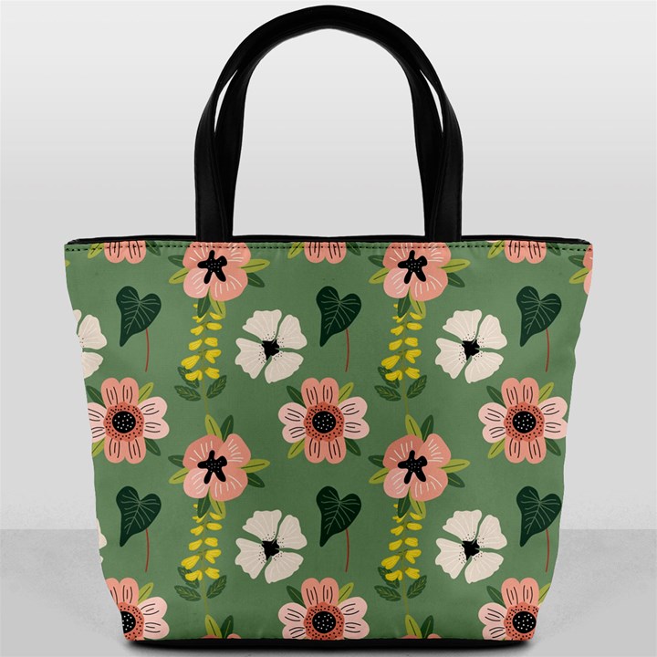 Flower Green Pink Pattern Floral Bucket Bag