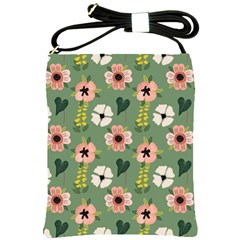 Flower Green Pink Pattern Floral Shoulder Sling Bag by anzea