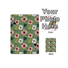 Flower Green Pink Pattern Floral Playing Cards 54 Designs (mini)