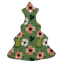 Flower Green Pink Pattern Floral Christmas Tree Ornament (two Sides) by anzea