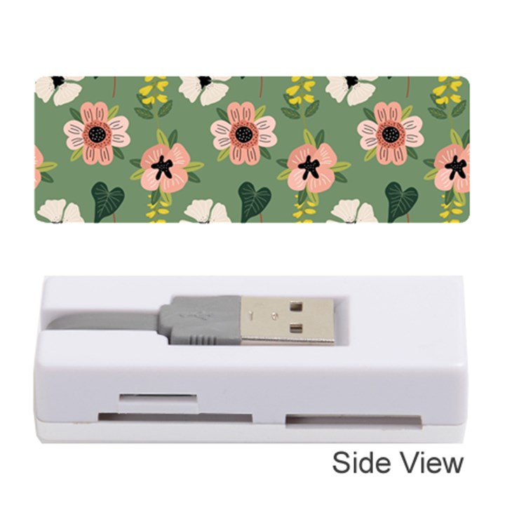 Flower Green Pink Pattern Floral Memory Card Reader (Stick)