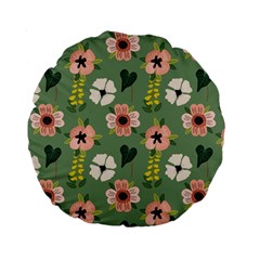 Flower Green Pink Pattern Floral Standard 15  Premium Round Cushions by anzea