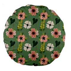 Flower Green Pink Pattern Floral Large 18  Premium Round Cushions by anzea