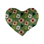 Flower Green Pink Pattern Floral Standard 16  Premium Heart Shape Cushions Front