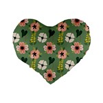 Flower Green Pink Pattern Floral Standard 16  Premium Heart Shape Cushions Back