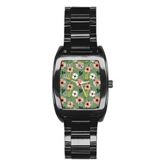 Flower Green Pink Pattern Floral Stainless Steel Barrel Watch by anzea