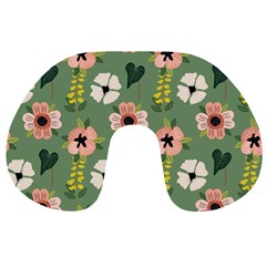 Flower Green Pink Pattern Floral Travel Neck Pillow by anzea