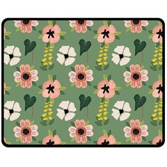 Flower Green Pink Pattern Floral Two Sides Fleece Blanket (medium) by anzea