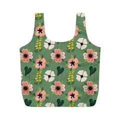 Flower Green Pink Pattern Floral Full Print Recycle Bag (m) by anzea