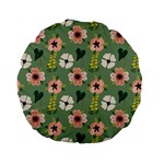 Flower Green Pink Pattern Floral Standard 15  Premium Flano Round Cushions Back