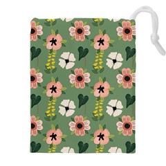 Flower Green Pink Pattern Floral Drawstring Pouch (4xl) by anzea