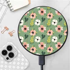 Flower Green Pink Pattern Floral Wireless Fast Charger(black) by anzea