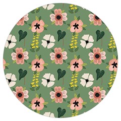 Flower Green Pink Pattern Floral Round Trivet by anzea