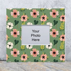 Flower Green Pink Pattern Floral White Wall Photo Frame 5  X 7  by anzea