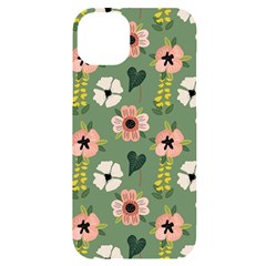 Flower Green Pink Pattern Floral Iphone 14 Plus Black Uv Print Case by anzea