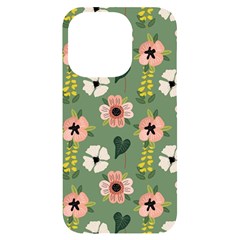 Flower Green Pink Pattern Floral Iphone 14 Pro Black Uv Print Case by anzea