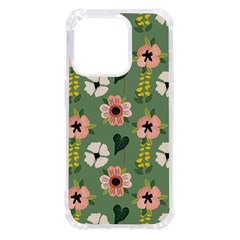 Flower Green Pink Pattern Floral Iphone 14 Pro Tpu Uv Print Case by anzea