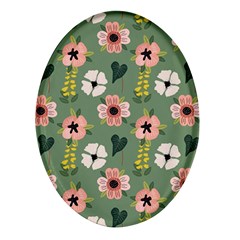 Flower Green Pink Pattern Floral Oval Glass Fridge Magnet (4 Pack) by anzea