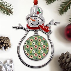 Flower Green Pink Pattern Floral Metal Snowman Ornament by anzea