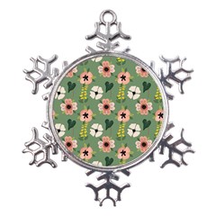 Flower Green Pink Pattern Floral Metal Large Snowflake Ornament by anzea