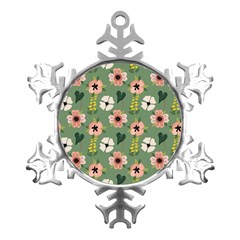 Flower Green Pink Pattern Floral Metal Small Snowflake Ornament by anzea