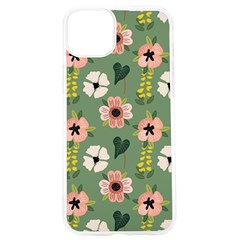 Flower Green Pink Pattern Floral Iphone 15 Pro Tpu Uv Print Case by anzea