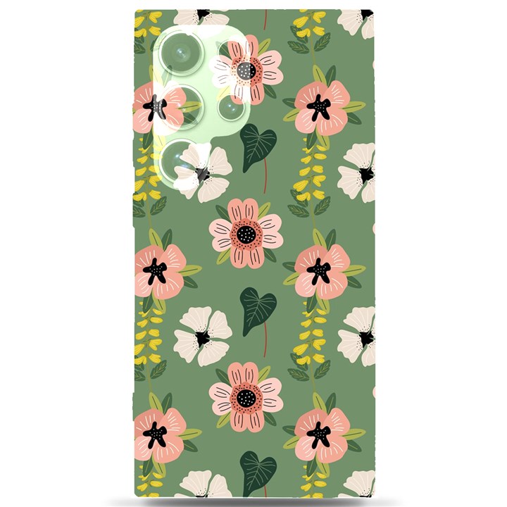 Flower Green Pink Pattern Floral Samsung Galaxy S24 Ultra 6.9 Inch Black TPU UV Case