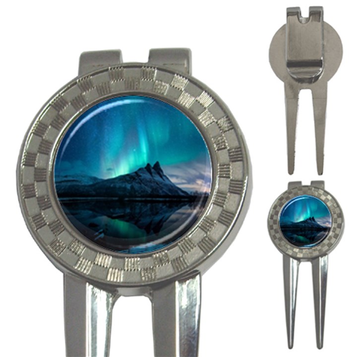 Aurora Borealis Mountain Reflection 3-in-1 Golf Divots