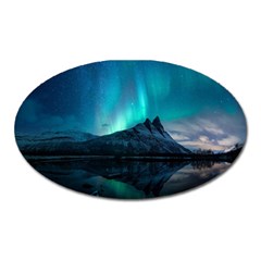 Aurora Borealis Mountain Reflection Oval Magnet by Grandong