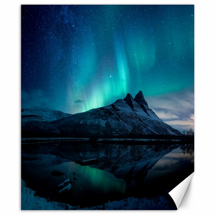 Aurora Borealis Mountain Reflection Canvas 8  x 10 