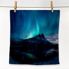 Aurora Borealis Mountain Reflection Face Towel by Grandong