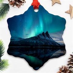 Aurora Borealis Mountain Reflection Snowflake Ornament (two Sides)