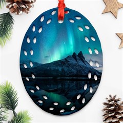 Aurora Borealis Mountain Reflection Ornament (oval Filigree)