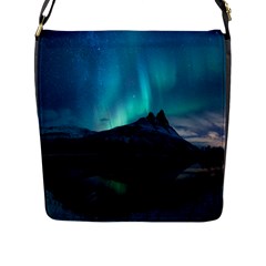 Aurora Borealis Mountain Reflection Flap Closure Messenger Bag (l) by Grandong