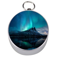 Aurora Borealis Mountain Reflection Silver Compasses by Grandong