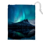 Aurora Borealis Mountain Reflection Drawstring Pouch (4XL) Front