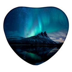 Aurora Borealis Mountain Reflection Heart Glass Fridge Magnet (4 Pack) by Grandong