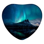 Aurora Borealis Mountain Reflection Heart Glass Fridge Magnet (4 pack) Front