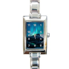 Aurora Borealis Mountain Reflection Rectangle Italian Charm Watch