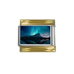 Aurora Borealis Mountain Reflection Gold Trim Italian Charm (9mm) Front