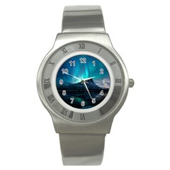 Aurora Borealis Mountain Reflection Stainless Steel Watch by Grandong