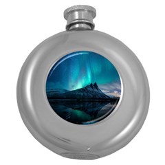 Aurora Borealis Mountain Reflection Round Hip Flask (5 Oz) by Grandong