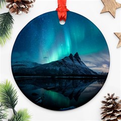 Aurora Borealis Mountain Reflection Round Ornament (two Sides)