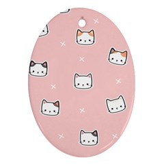 Cute Cat Cartoon Doodle Seamless Pink Pattern Ornament (oval) by Grandong