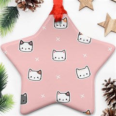 Cute Cat Cartoon Doodle Seamless Pink Pattern Ornament (star)